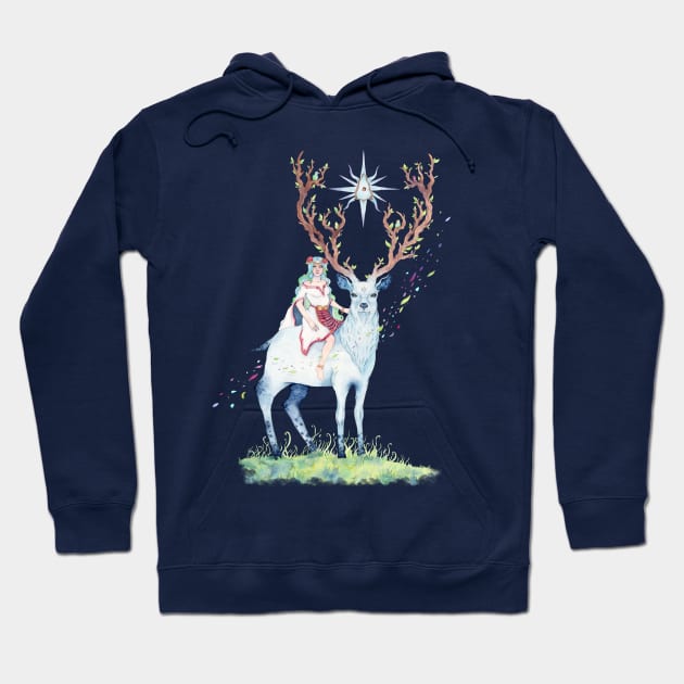 Magical Deer and Girl Hoodie by Pearl and Plam